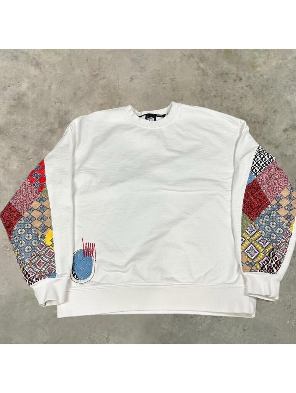 Retro New Era patchwork embroidered white pullover crewneck hiphop Men Large